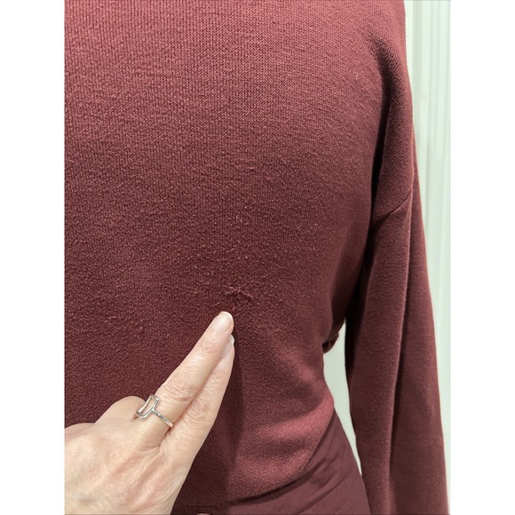 Zara Womens Wrap Dress Large Burgundy Midi V-Neck Long Sleeve Knit - Picture 8 of 12